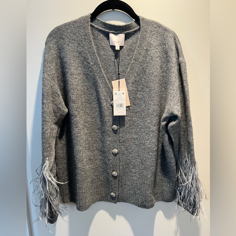 Cinq à Sept Gray Feather-Accent Cardigan